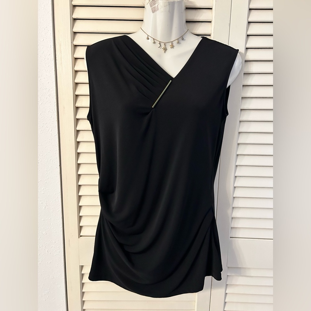 Liz Claiborne Black Sleeveless Draped V-Neck Tank